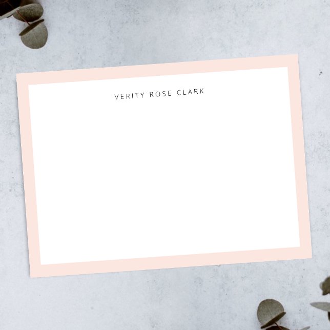 Carte De Correspondance Monogramme feminin rose pâle minimal (Elegant blush pink border note card by Guava - modern, feminine, and easily customizable.)