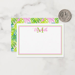 Carte De Correspondance Monogramme Feuilles de Palmier Rose et Vert Prépa