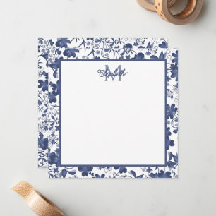 Carte De Correspondance Monogramme floral bleu et gris