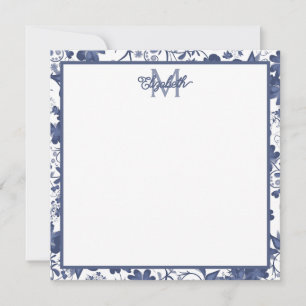 Carte De Correspondance Monogramme floral bleu et gris