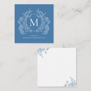 Carte De Correspondance Monogramme Floral Bleu Moderne
