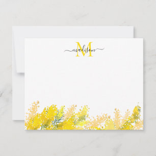 Carte De Correspondance Monogramme Floral Jaune Moderne Mimosa