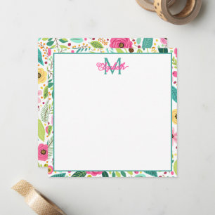 Carte De Correspondance Monogramme floral printanier rose jaune et sarcell