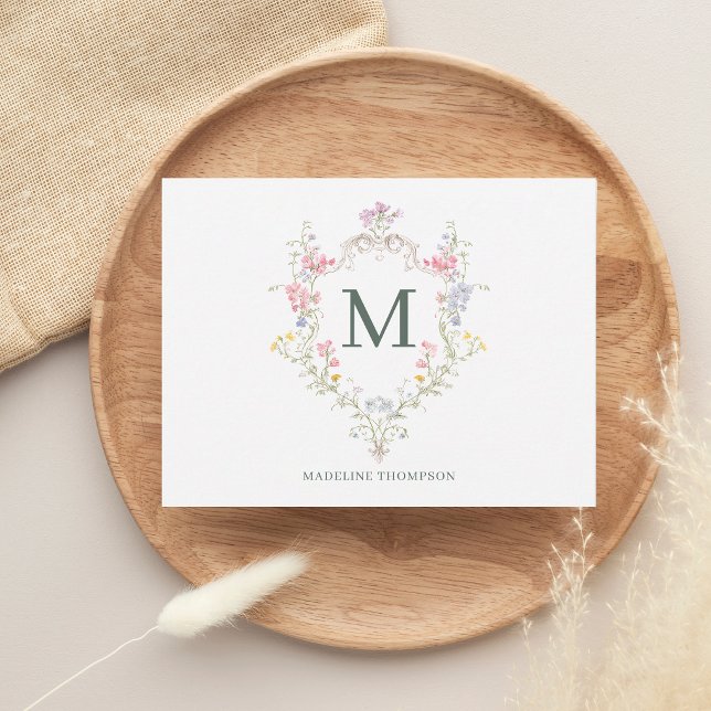 Carte De Correspondance Monogramme floral rococo de verdure élégante (Créateur téléchargé)