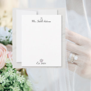 Carte De Correspondance Monogramme floral rose féminin