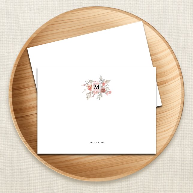 Carte De Correspondance Monogramme floral rose pâle élégant (Créateur téléchargé)