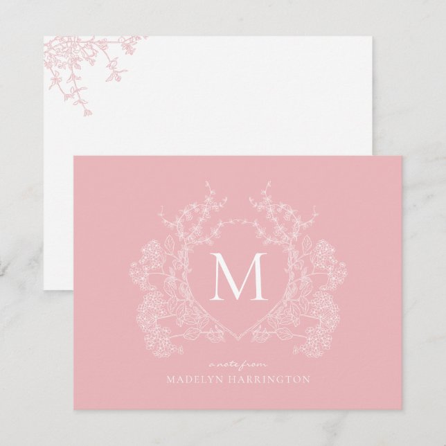 Carte De Correspondance Monogramme floral rose-rose moderne (Devant / Derrière)