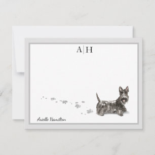 Carte De Correspondance Monogramme frontalier écossais Terrier Grey Person