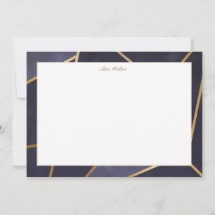 Carte De Correspondance monogramme géométrique élégant bleu marine et or