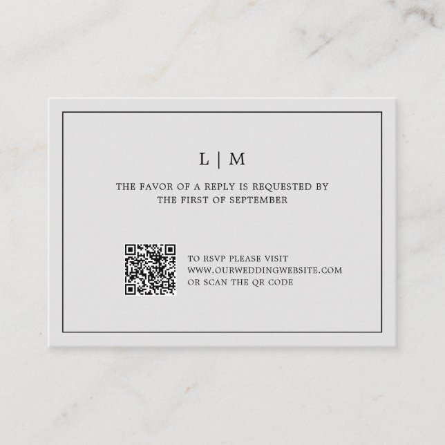 Carte De Correspondance Monogramme gris clair simple Code QR Mariage éléga (Devant)