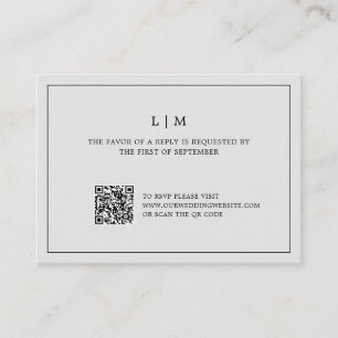 Carte De Correspondance Monogramme gris clair simple Code QR Mariage éléga