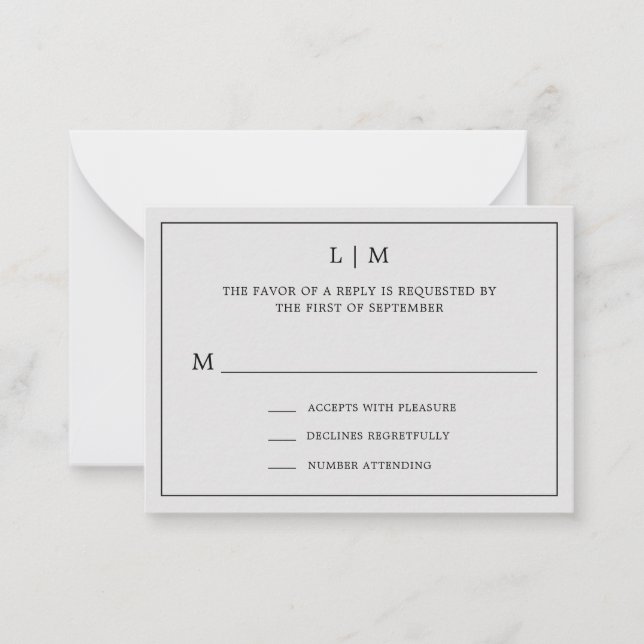 Carte De Correspondance Monogramme gris clair simple Mini mariage RSVP (Devant)
