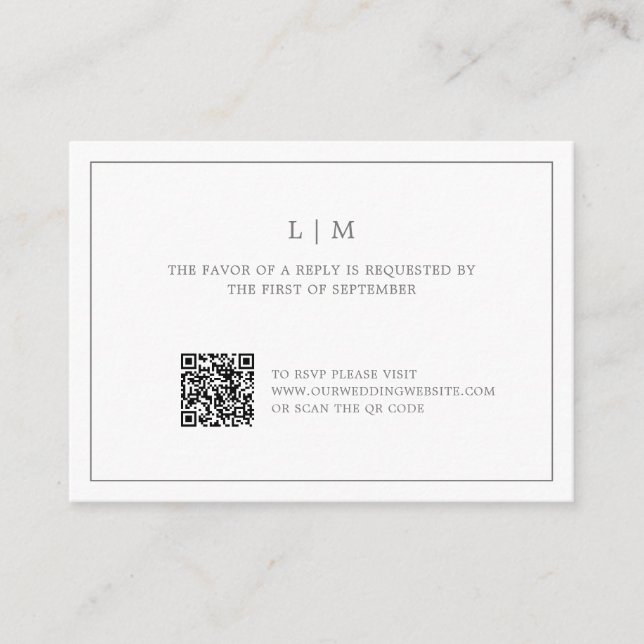 Carte De Correspondance Monogramme gris foncé simple QR Code Mariage RSVP (Devant)