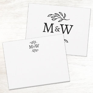 Carte De Correspondance Monogramme Initial Botanique Élégant pour Couple