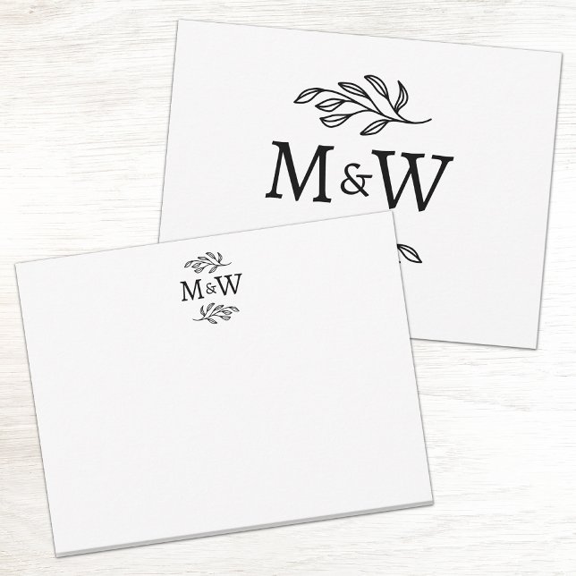 Carte De Correspondance Monogramme Initial Botanique Élégant pour Couple (Couple monogram initials personalized botanical line are notecards)