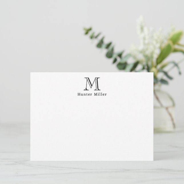Carte De Correspondance Monogramme Initial Masculin Noir et Nom Plat (Debout devant)
