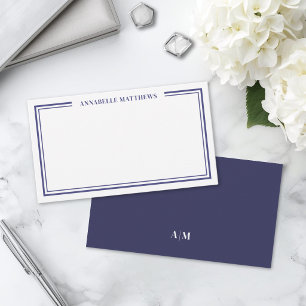 Carte De Correspondance Monogramme Initial Minimaliste Bleu Marine