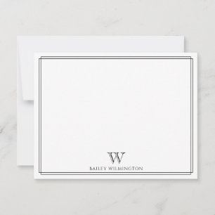 Carte De Correspondance Monogramme Initial Noir Double Bordure Professionn