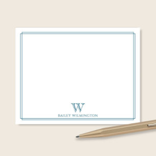 Carte De Correspondance Monogramme Initial Ocean Bleu Bordure Professionne