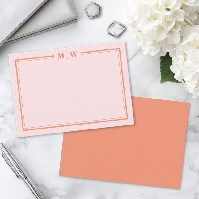 Carte De Correspondance Monogramme Initial Rose Et Orange (Pink And Orange Initial Monogram Note Card)