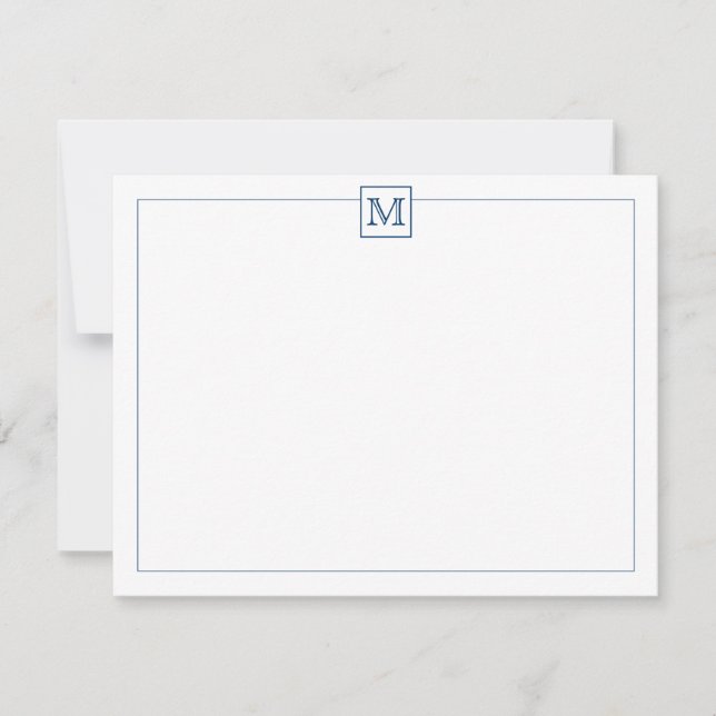 Carte De Correspondance Monogramme initial simple bleu marine (Devant)