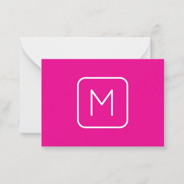 Carte De Correspondance Monogramme Initial Simple & Moderne | Rose & Blanc (Devant)