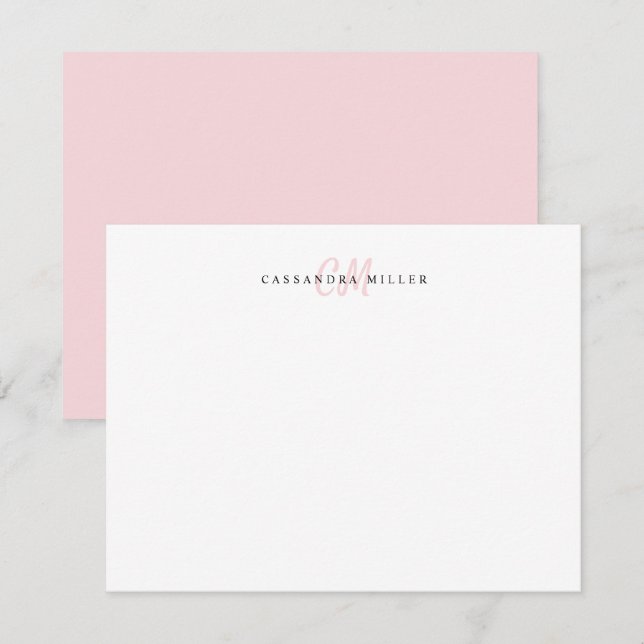 Carte De Correspondance Monogramme Initiale À Deux Lettres Rose Clair Nom (Devant / Derrière)