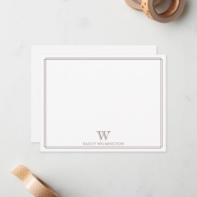 Carte De Correspondance Monogramme Initiale Bordure Marron Foncé Professio (Devant/Arrière en situation)