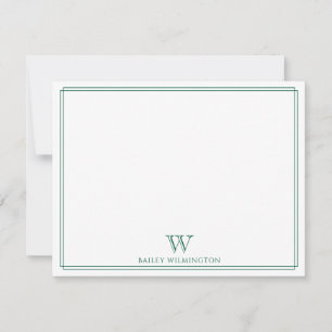 Carte De Correspondance Monogramme Initiale Chasse Vert Moderne Bordure