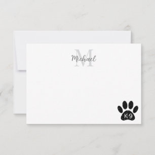 Carte De Correspondance Monogramme K-9 Patte de Chien en Grunge Détresse