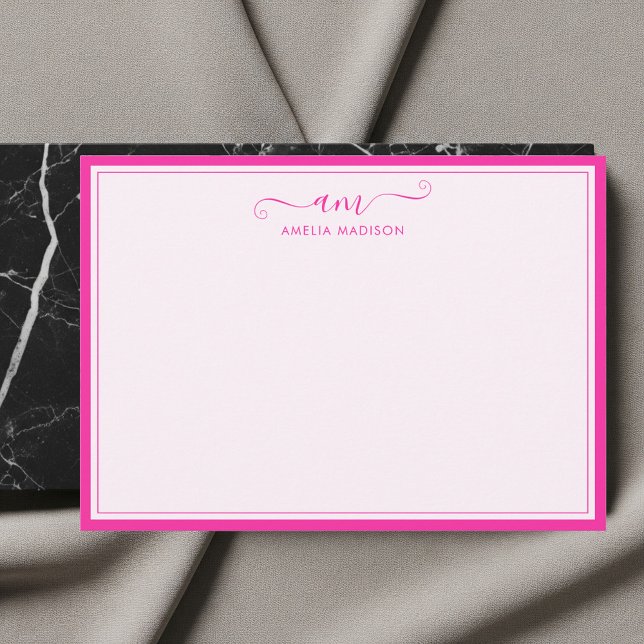 Carte De Correspondance Monogramme Manuscrit Rose Vibrant (Créateur téléchargé)