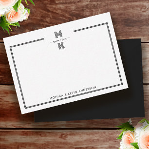 Carte De Correspondance Monogramme Mariage Couple Noir Blanc Élégant Simpl