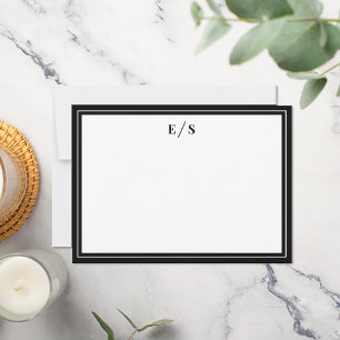 Carte De Correspondance Monogramme minimaliste à bordure noire et blanche