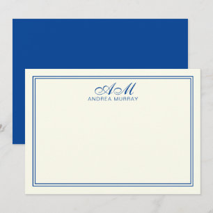 Carte De Correspondance Monogramme minimaliste à deux frontières bleu mari