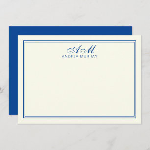 Carte De Correspondance Monogramme minimaliste à deux frontières bleu mari