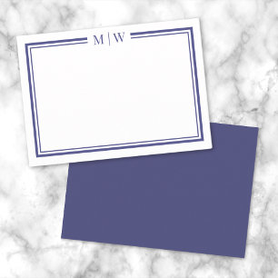 Carte De Correspondance Monogramme minimaliste à double bordure bleu marin