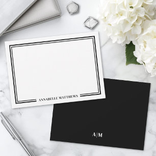Carte De Correspondance Monogramme minimaliste à double bordure noir et bl