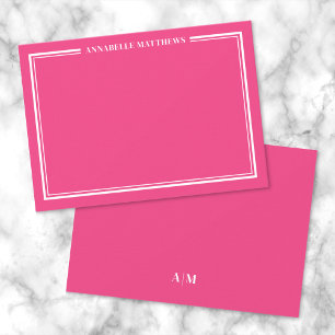 Carte De Correspondance Monogramme minimaliste à double bordure rose vif