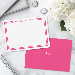 Carte De Correspondance Monogramme minimaliste à double bordure rose vif