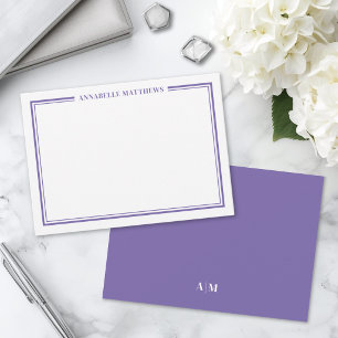 Carte De Correspondance Monogramme minimaliste à double bordure violet