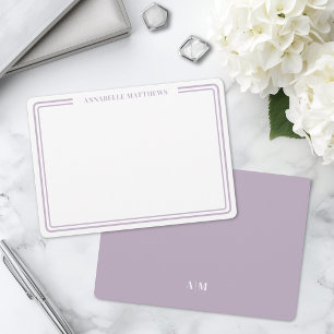 Carte De Correspondance Monogramme minimaliste à double bordure violet élé