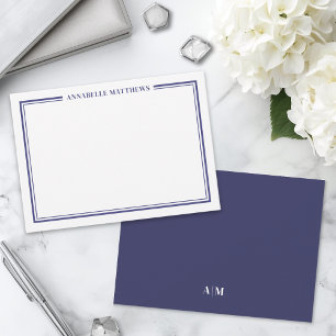 Carte De Correspondance Monogramme minimaliste avec bordure bleu marine