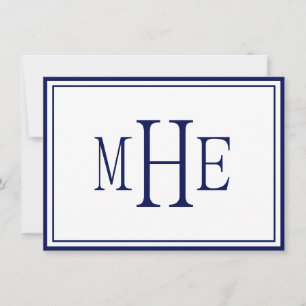 Carte De Correspondance Monogramme Minimaliste Bleu Marine
