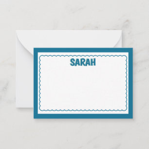 Carte De Correspondance Monogramme minimaliste bleu marine à deux bordures