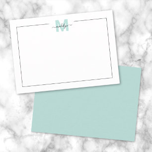 Carte De Correspondance Monogramme Minimaliste Bleu Sarcelle Script