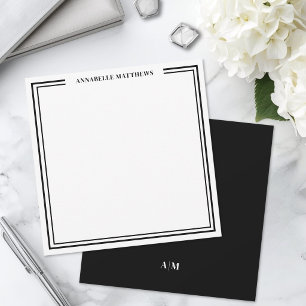 Carte De Correspondance Monogramme Minimaliste Carré Noir et Blanc