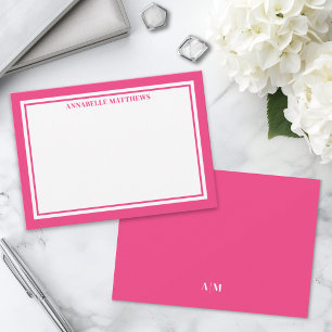 Carte De Correspondance Monogramme Minimaliste de Nom avec Bordure Rose