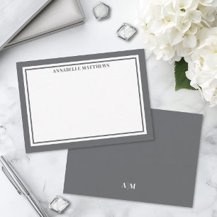 Carte De Correspondance Monogramme minimaliste de nom en bordure grise de
