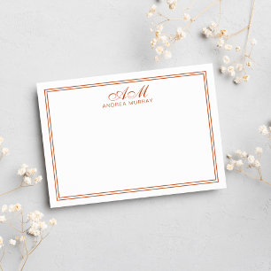 Carte De Correspondance Monogramme minimaliste Deux bordures Brûlé Orange