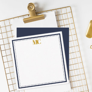 Carte De Correspondance Monogramme minimaliste moderne Bordure Marine Bleu